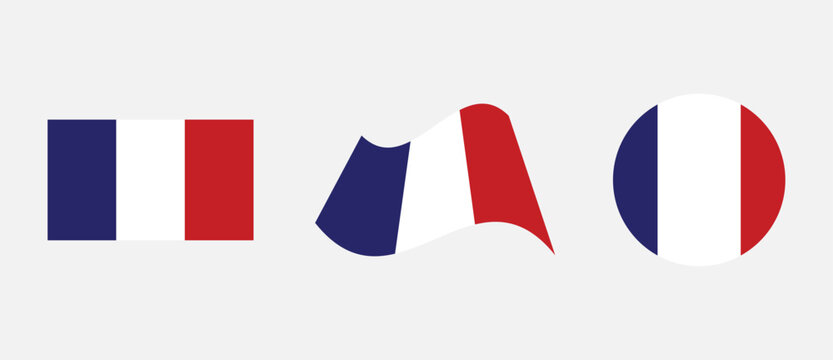 france flag icon set flat waving and circular styles. National flags icons.  Circular European Country Flags. official colors and proportion correctly  