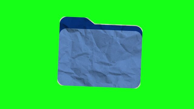 Green Screen Crumpled Paper Blue Folder Icon Animation - Digital File Management and Document Storage Concept