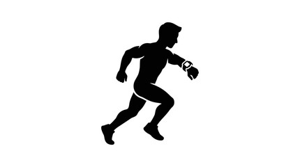 Obraz premium Runner checks his modern smartwatch while sprinting during a high intensity training session outdoors.