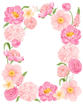 Vector Pink Peony Floral Frame