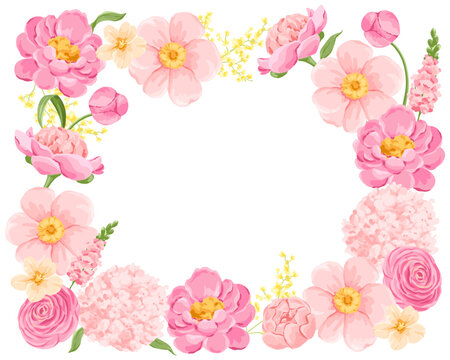 Vector Pink Peony Floral Frame