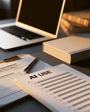 Academic integrity review packet with AI use checklist on study desk