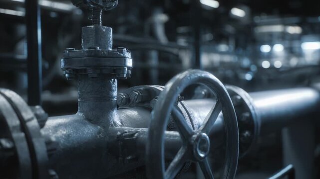 Industrial valve and pipe infrastructure regulating fluid movement within a modern manufacturing facility, highlighting precision engineering and essential control mechanisms