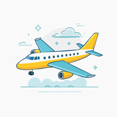 Fototapeta premium Cartoon Airplane Flying Through Clouds