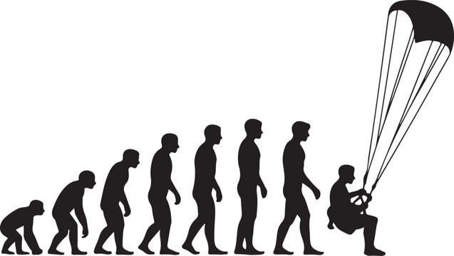 Evolution of man holding parachute illustration