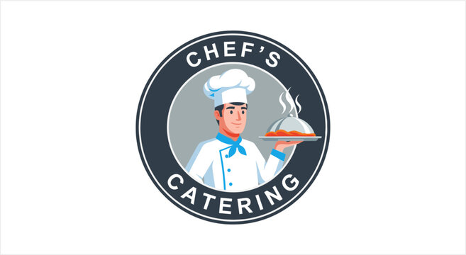 Chefs Catering Logo Featuring a Professional Chef Serving Food.