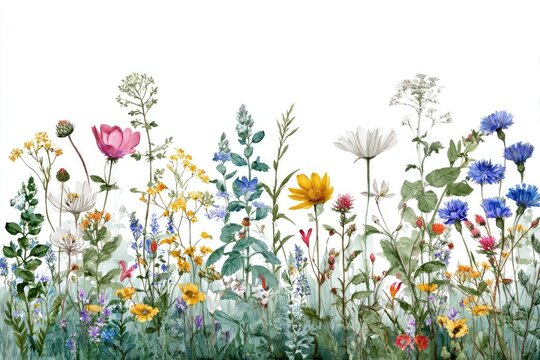 Watercolor wildflowers against a white backdrop