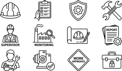 Fototapeta premium Construction worker safety inspection and industrial management vector pack