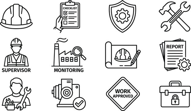 Construction worker safety inspection and industrial management vector pack