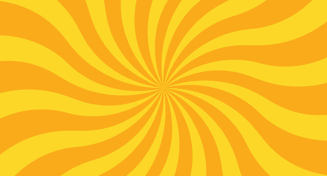 Vintage circus background with spiral yellow and orange sunburst rays, retro carnival radial beam pattern for posters, flyers, party banners and festival designs
