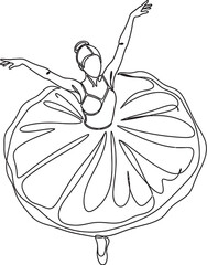 Artistic single line drawing of a graceful ballerina performing a dynamic pose in a voluminous tutu © Ranasa