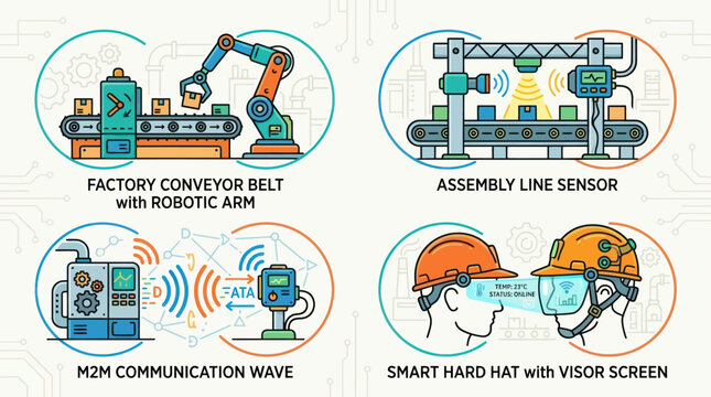 Industrial automation and smart factory technology icons.