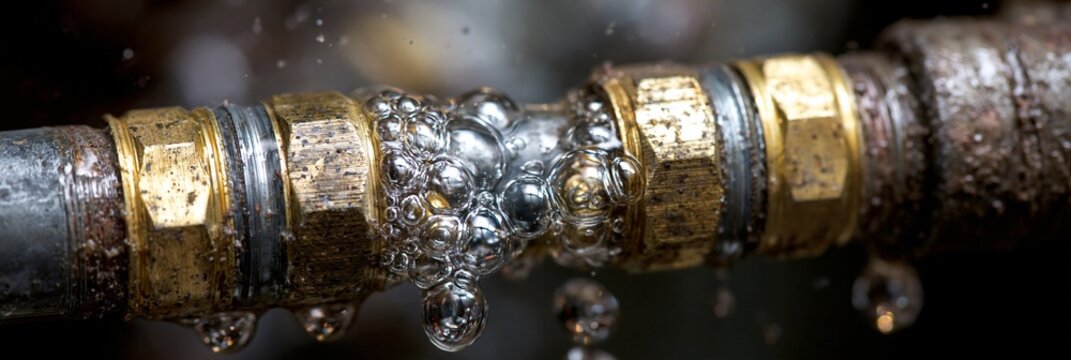 Medium shot of a specialized hose test on plumbing systems with visible bubbles forming at potential leak points under pressure in a maintenance setting.