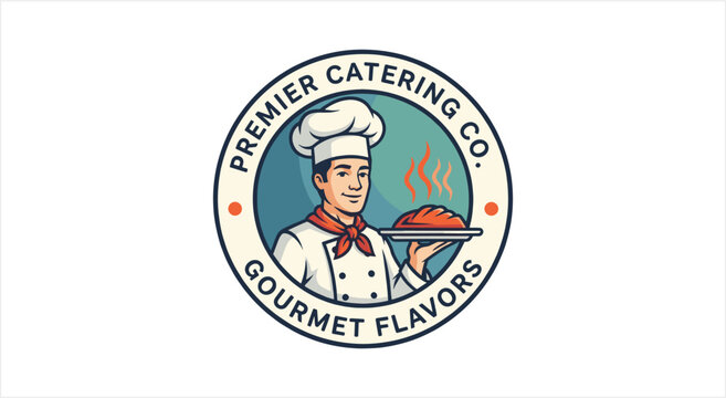 Premier Catering Co. Gourmet Flavors Chef Presenting Food.