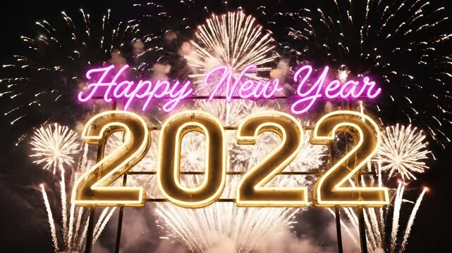 Happy New Year 2022 Fireworks Celebration Display.