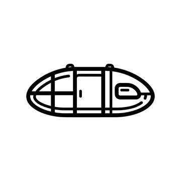 Top view of a black and white outline of a kayak.