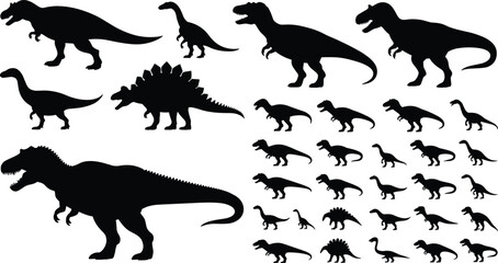 Dinosaur Silhouette Collection Vector Set Featuring Tyrannosaurus Rex Stegosaurus and Prehistoric Reptile Isolated Illustrations © Sree