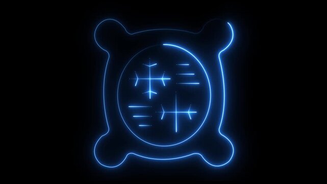 Blue neon air conditioning cooling symbol animation with snowflake and wind lines on black background, climate control, hvac system, or temperature regulation