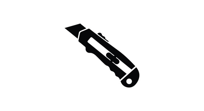 Utility knife with retractable blade black silhouette
