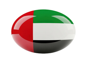 Naklejka premium 3d render of the flag of united arab emirates as a glossy oval button isolated on transparent background