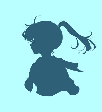 セーラー服の女子学生　ポニーテール　シルエット
