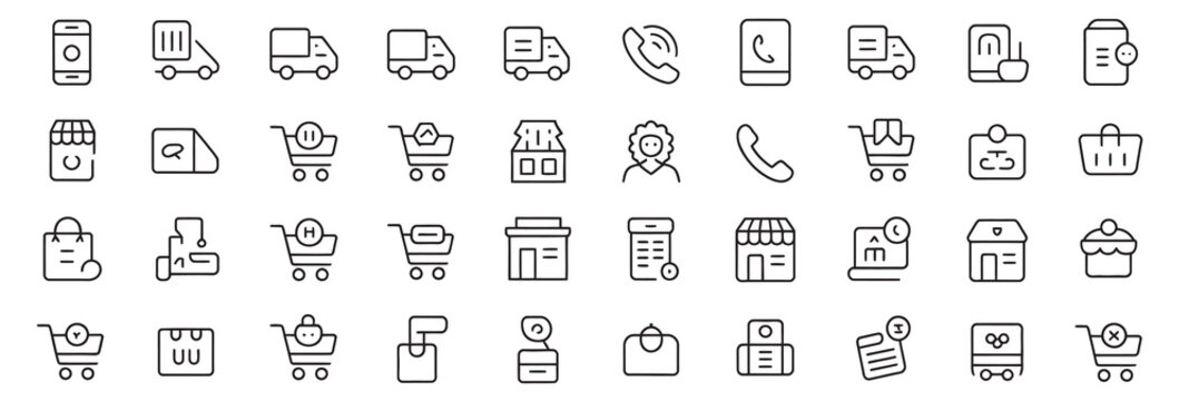 Set of e-commerce and online shopping line icons for mobile apps and web interface