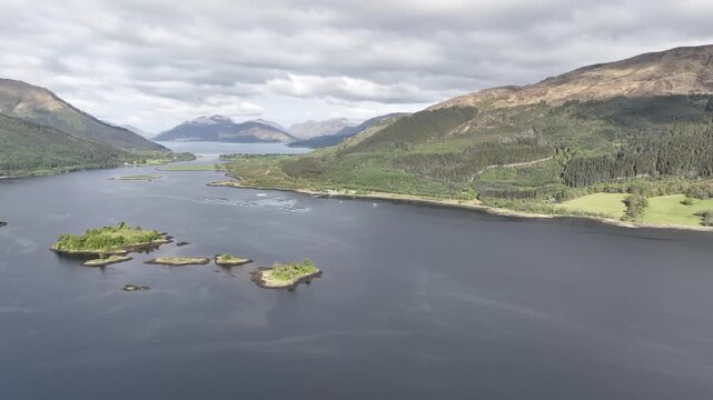 Left Orbit Over Loch Leven Looking Across to the Opposite Shore Beneath a Cloud-Filled Sky
