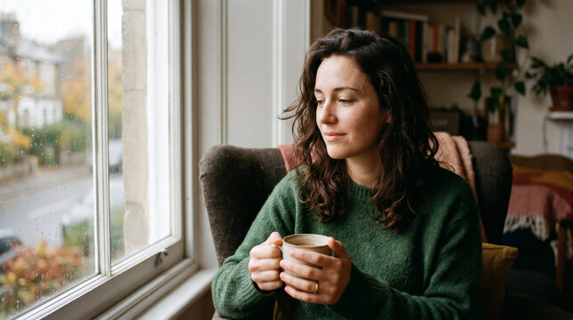 Sad Crying Woman Looking Out the Window