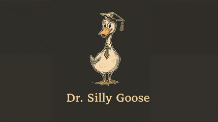 vintage a goose wearing a graduation cap and a necktie, standing confidently on a dark background. © Pemuda