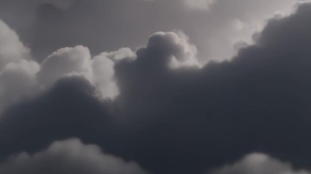 Towering cumulonimbus clouds pile into a vast dark sky, dramatic storm formations conveying raw atmospheric power, looming, moody, and ready to unleash rain and wind