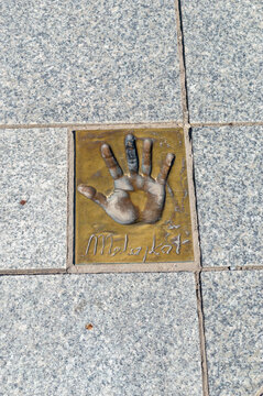 Miedzyzdroje, Poland - May 3, 2026: Handprint and signature of Wojciech Karol Malajkat at Walk of Fame, Promenade of Stars (Promenada Gwiazd). Wojciech Malajkat is a Polish film actor.