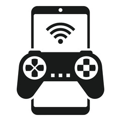 Black smartphone with game controller and WiFi symbol on screen icon © Nur