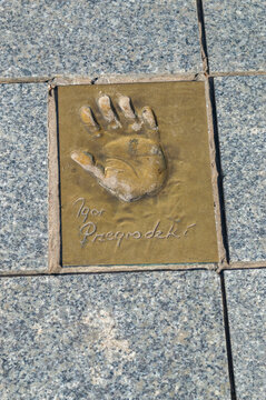 Miedzyzdroje, Poland - May 3, 2026: Handprint and signature of Igor Robert Przegrodzki at Walk of Fame, Promenade of Stars (Promenada Gwiazd).