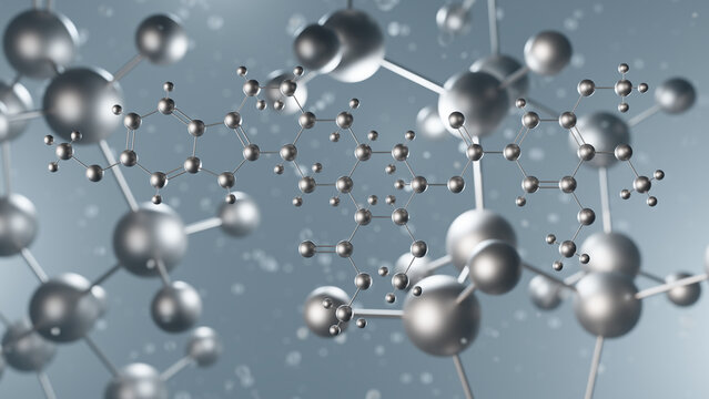 reserpine molecular structure, 3d model molecule, antihypertensive agent structural chemical formula view from a microscope