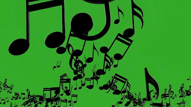 Abstract Musical Notes and Treble Clef on Green Background.