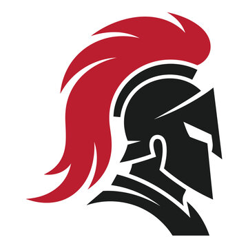 Side view of a black and red knight helmet with long hair  medieval warrior head icon