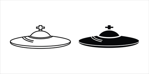 Black and white flying saucer u f os with cross symbols © KadirStock