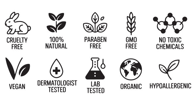 Eco friendly natural product labels and signs  cruelty free vegan organic natural paraben free
