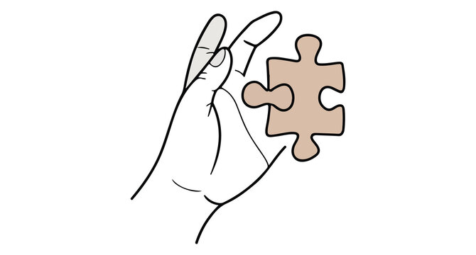Hand holding puzzle piece in front of white background  puzzle concept  problem solving