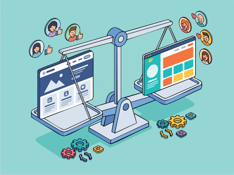 Isometric AB Testing and Website UI Comparison on Balance Scale