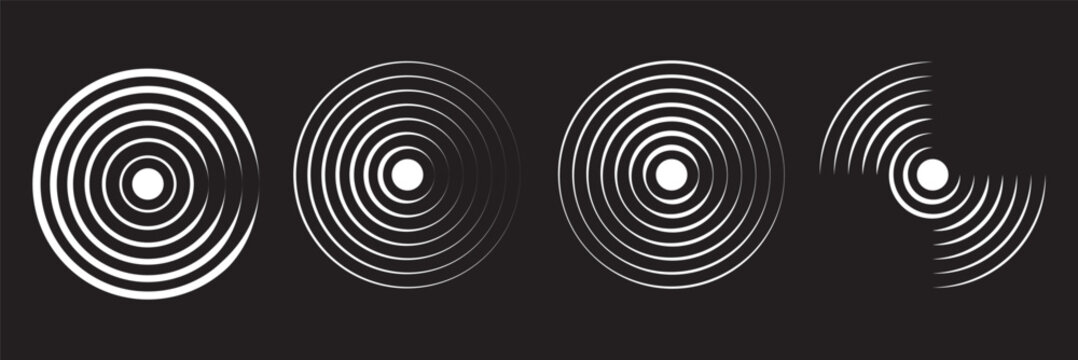 Radial lines pulse from center creating dynamic echo effect with circular patterns, perfect for audio visualization, signal graphics, and geometric wave compositions