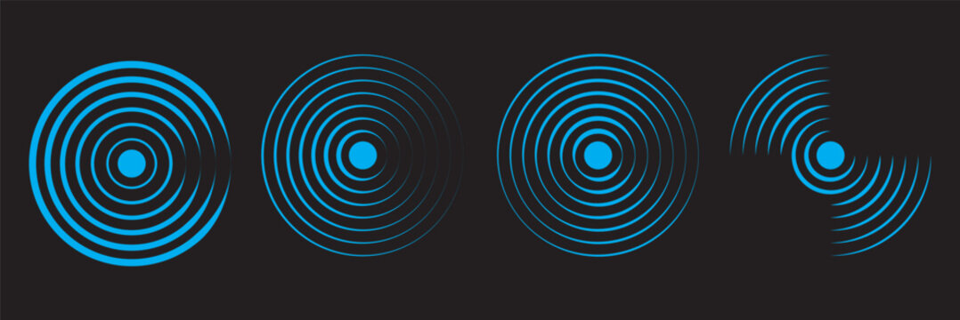 Radial lines pulse from center creating dynamic echo effect with circular patterns, perfect for audio visualization, signal graphics, and geometric wave compositions