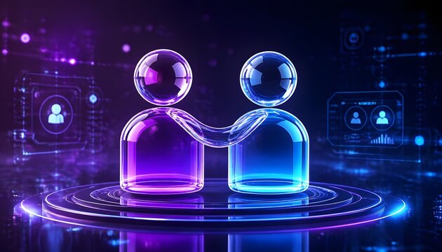 3D Social Connection Icon with Abstract Human Figures