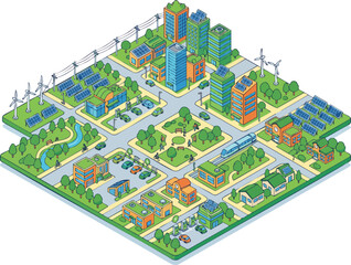 Fototapeta premium Sustainable Green City Isometric Vector Illustration