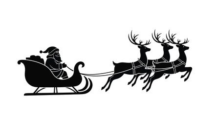 Santa claus in sleigh pulled by reindeer black silhouette illustration © MMHS_STUDIO