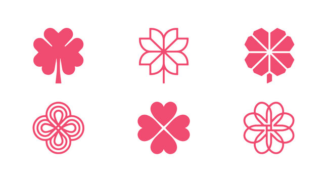 Set of abstract flower logos in linear graphic style.
