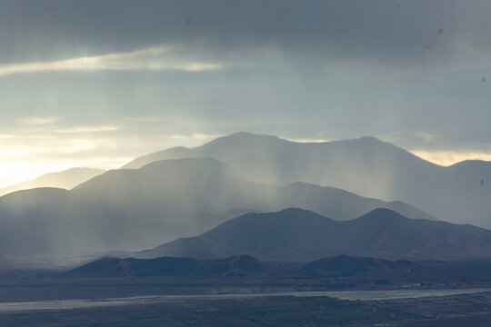 Mountainous landscape with clouds in the EL Abra sector, in the course of the upper Loa River