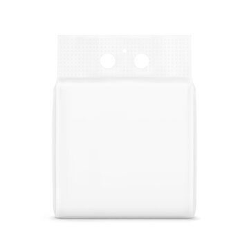 Stand bag with two hole handle mockup. Vector illustration isolated on white background. Ready for your design. Suite for the presentation of diaper, wet wipes, foods, household, etc. EPS10.
