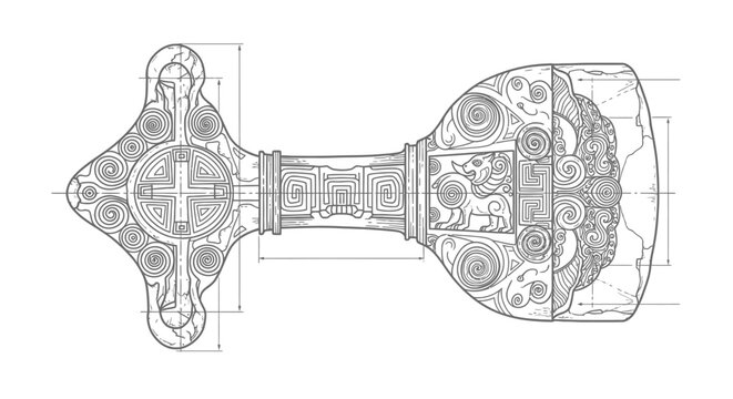 Intricate detailed vector illustration of ancient artifact with ornamental design