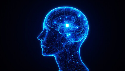 Fototapeta premium Futuristic Artificial Intelligence Human Head with Digital Brain Neural Network and Cyber Technology Concept